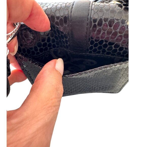 Brighton Black Snakeskin Emb. Leather Organizer Crossbody Bag w Silver Buttons - Picture 11 of 11